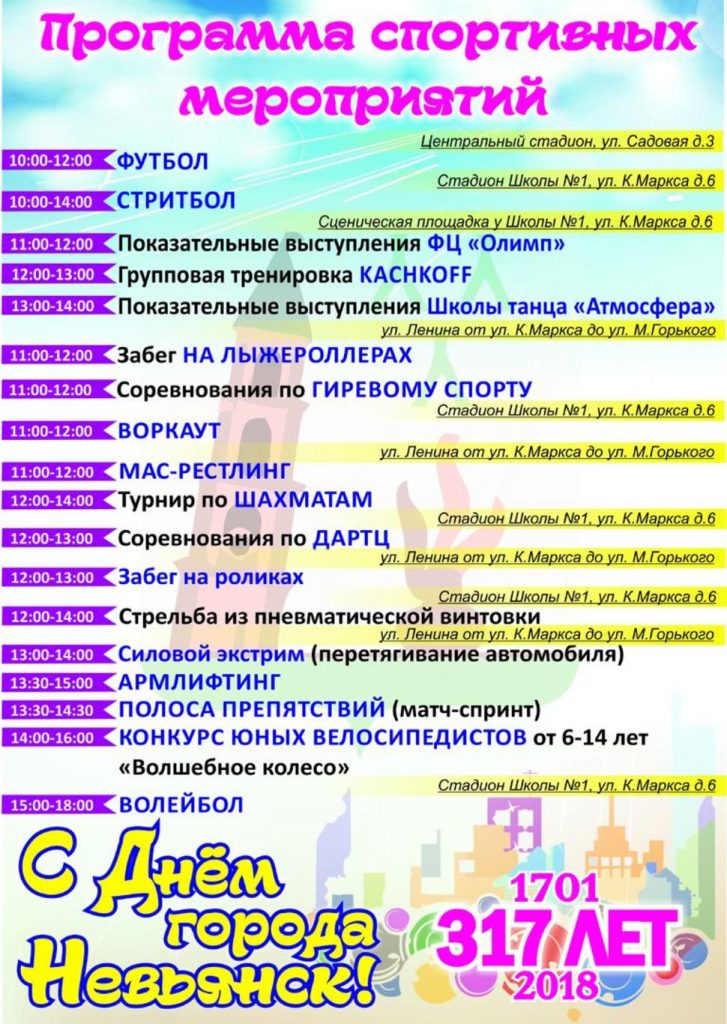 День города Невьянска 28 июля 2018 года - программа мероприятий, салют